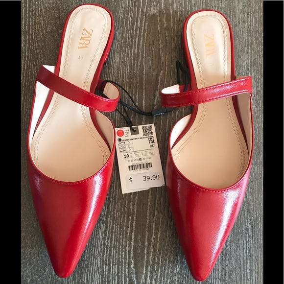 ZARA WOMEN’S FLAT RED MULES - Picture 2 of 8